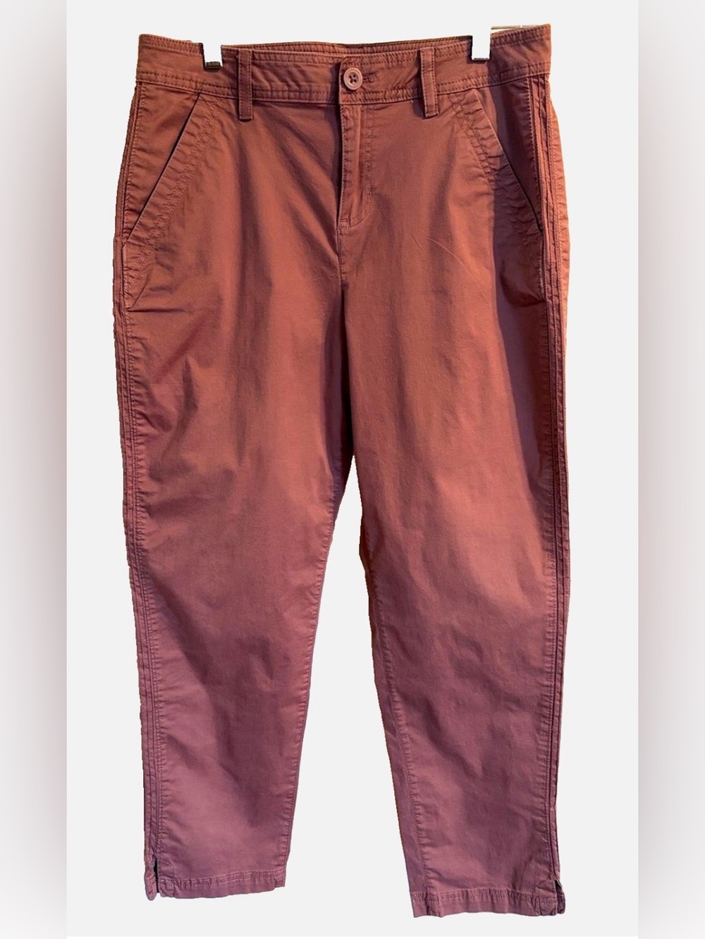 Eddie Bauer Women’s Cropped Pants 8 Dusty Rose Cotton Stretch Ankle Side Slit